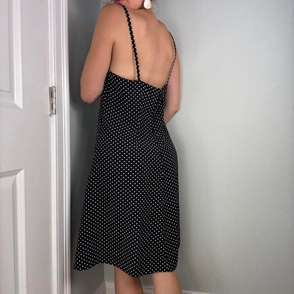 Black white polka dot midi dress vintage with spaghetti straps a-line - Picture 7 of 8